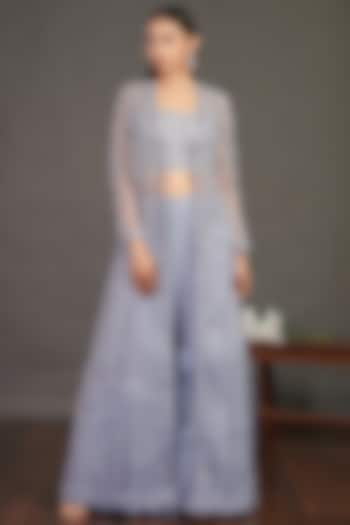 Pale Blue Georgette Sharara Set With Cape by Onaya at Pernia's Pop Up Shop