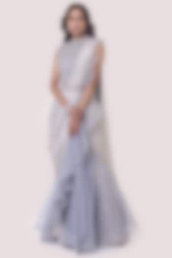Silver Crushed Sequins & Cutdana Work Draped Party Wear Saree Set by Onaya at Pernia's Pop Up Shop