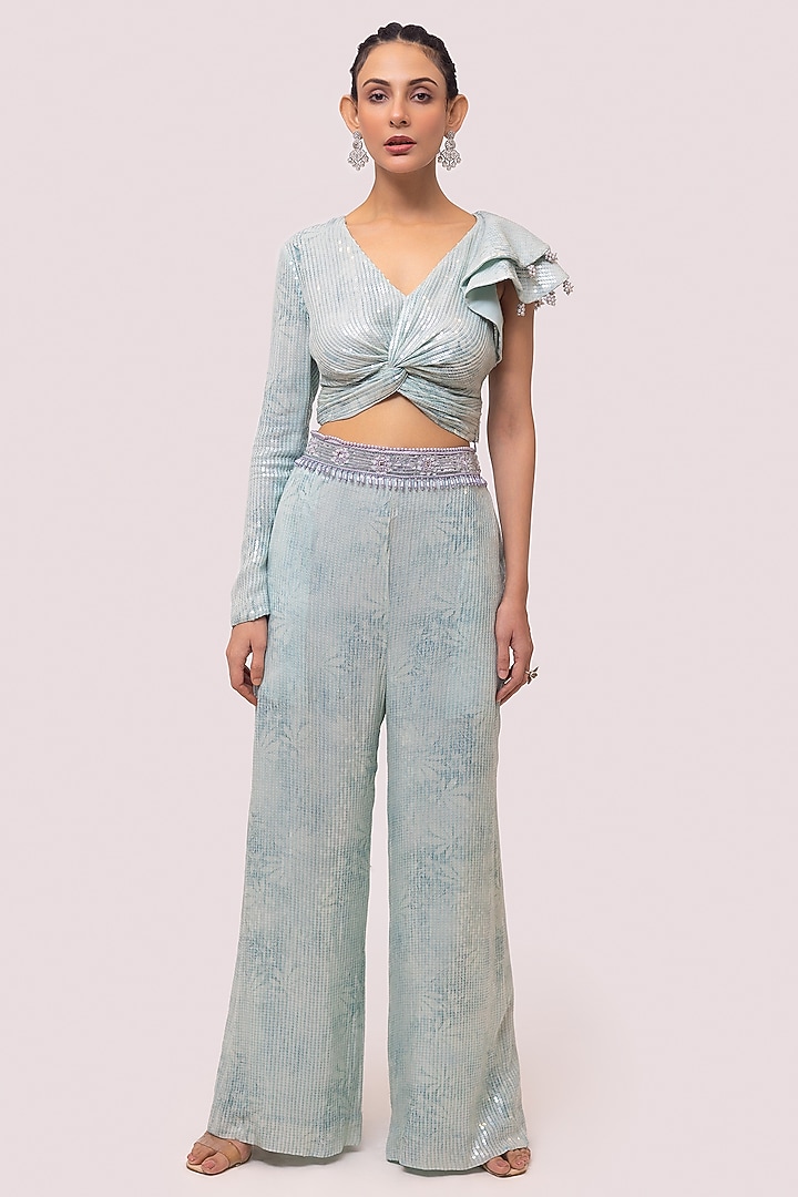 Aqua Embellished Co-Ord Set by Onaya at Pernia's Pop Up Shop