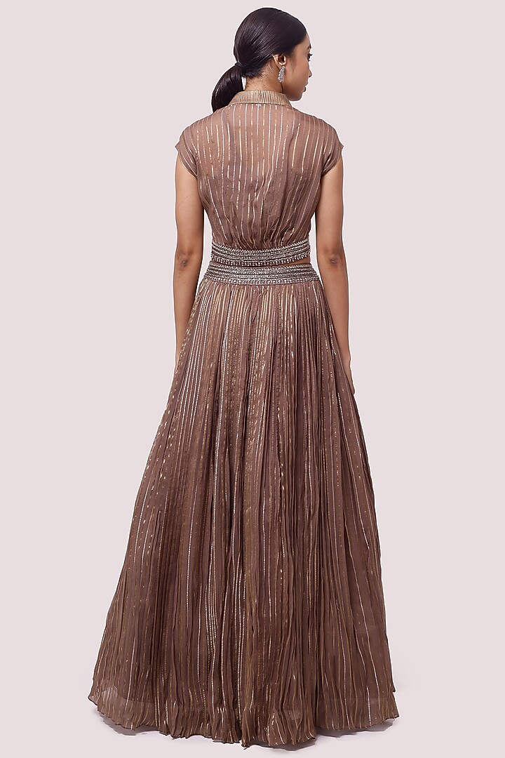 Graphite Brown Organza Skirt Set by Onaya at Pernia's Pop Up Shop