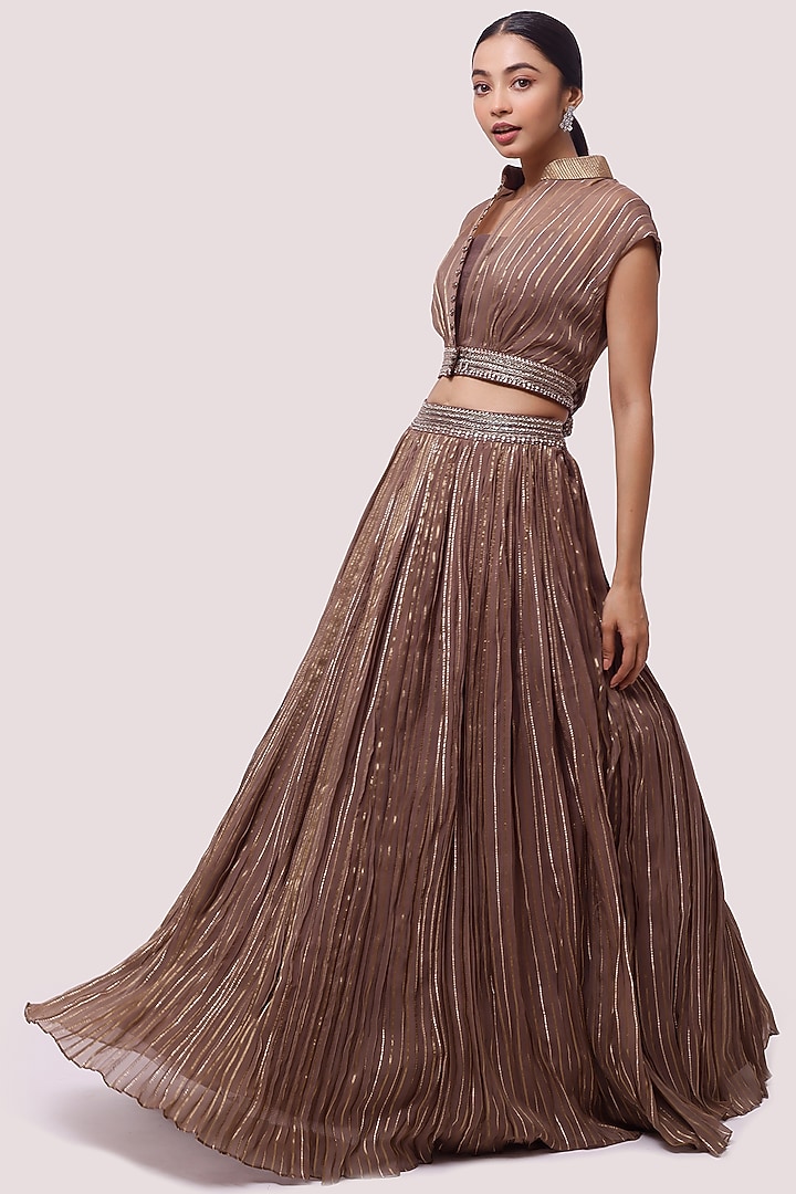 Graphite Brown Organza Skirt Set by Onaya at Pernia's Pop Up Shop