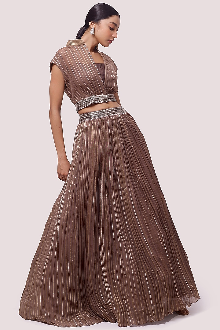 Graphite Brown Organza Skirt Set by Onaya at Pernia's Pop Up Shop