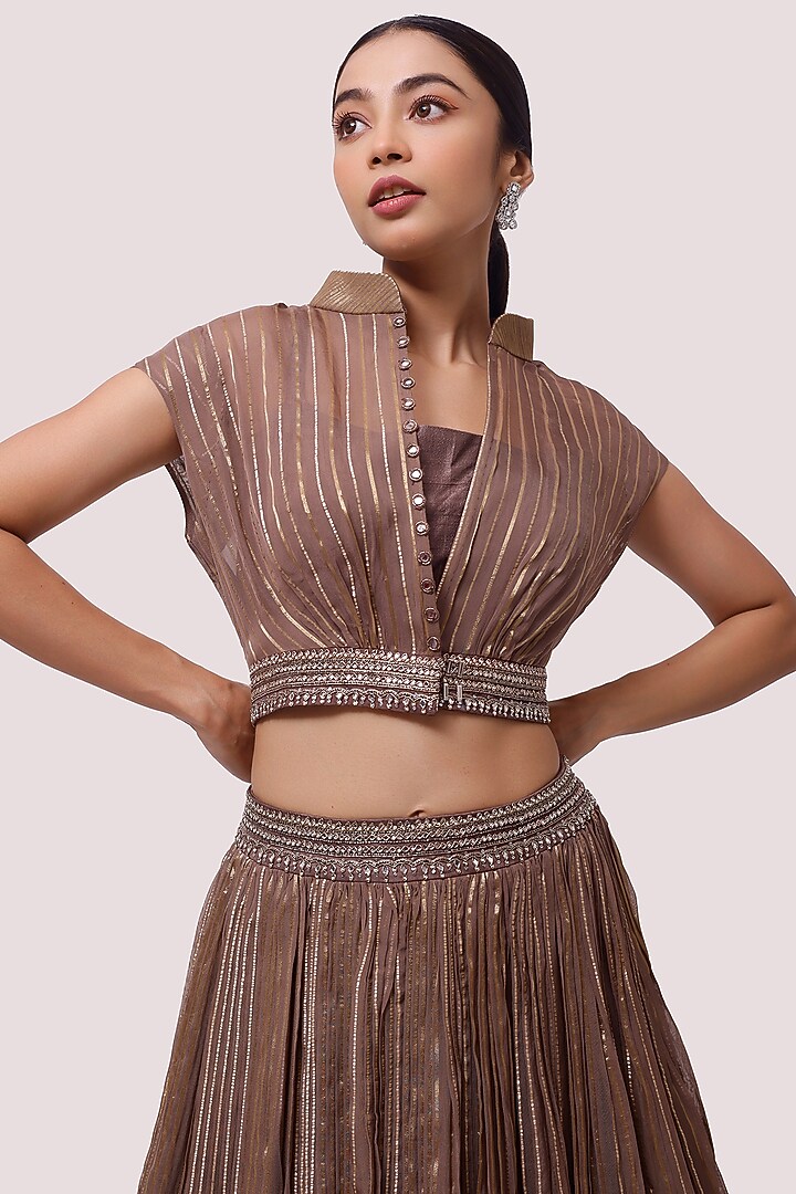 Graphite Brown Organza Skirt Set by Onaya at Pernia's Pop Up Shop