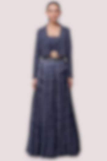 Navy Blue Embellished A-line Skirt Set by Onaya at Pernia's Pop Up Shop