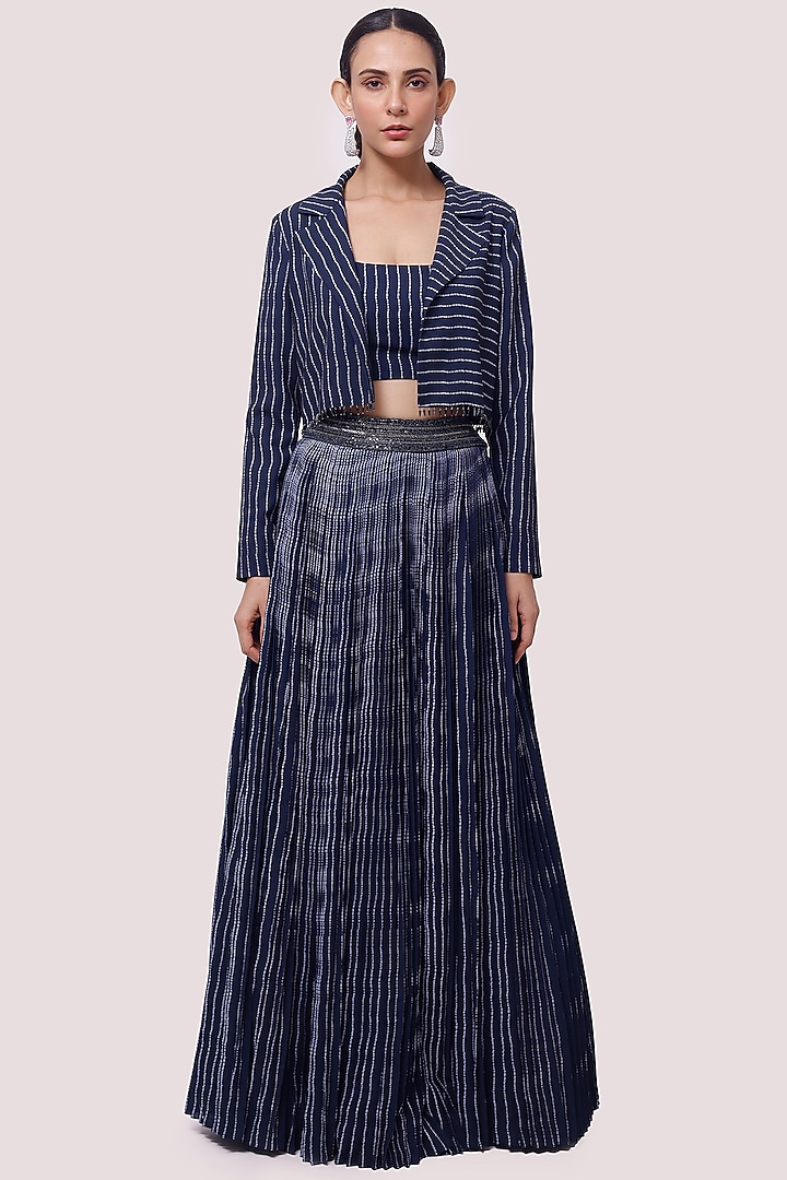 Navy Blue Embellished A-line Skirt Set by Onaya at Pernia's Pop Up Shop