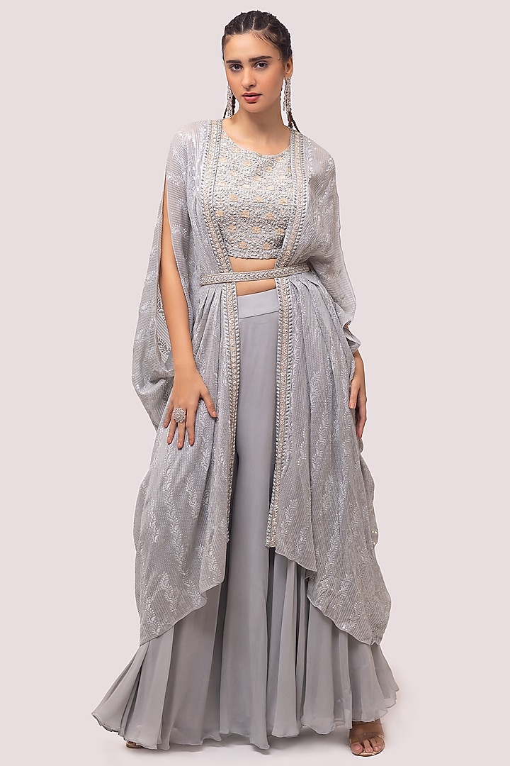 Grey Embellished Cape Set by Onaya at Pernia's Pop Up Shop
