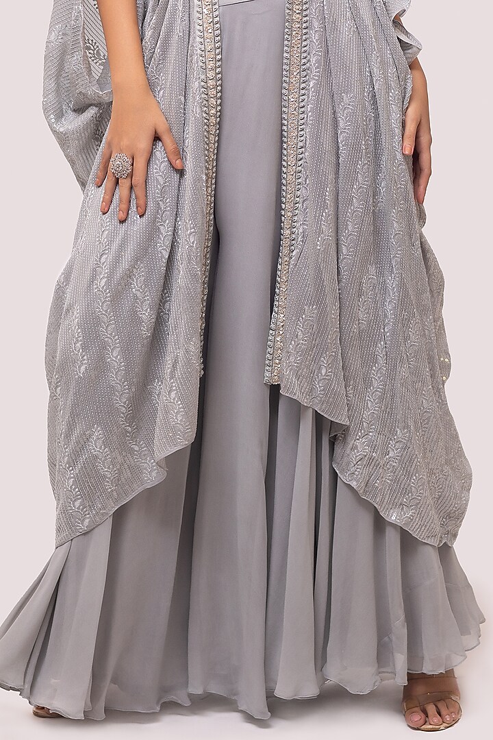 Grey Embellished Cape Set by Onaya at Pernia's Pop Up Shop