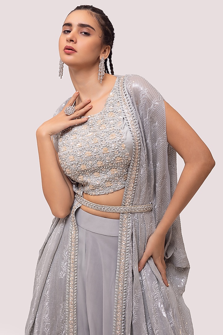 Grey Embellished Cape Set by Onaya at Pernia's Pop Up Shop
