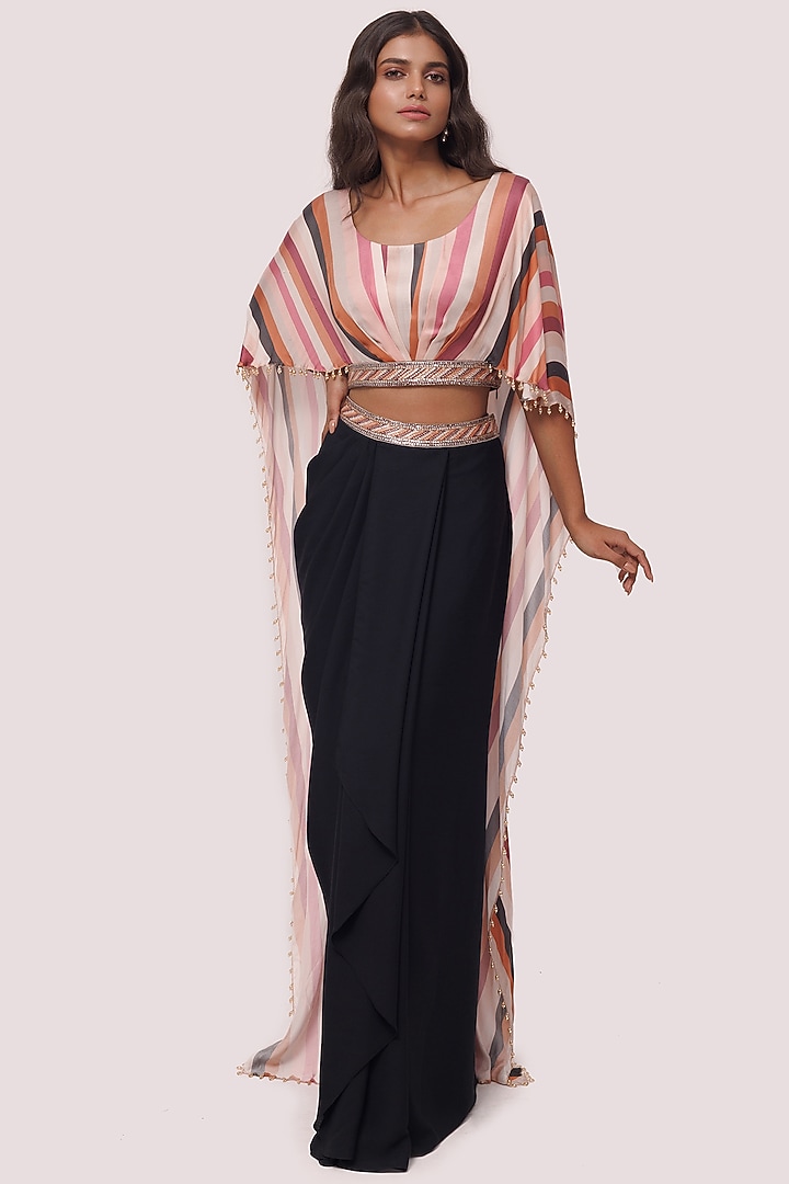 Black Georgette Dhoti Skirt Set by Onaya at Pernia's Pop Up Shop