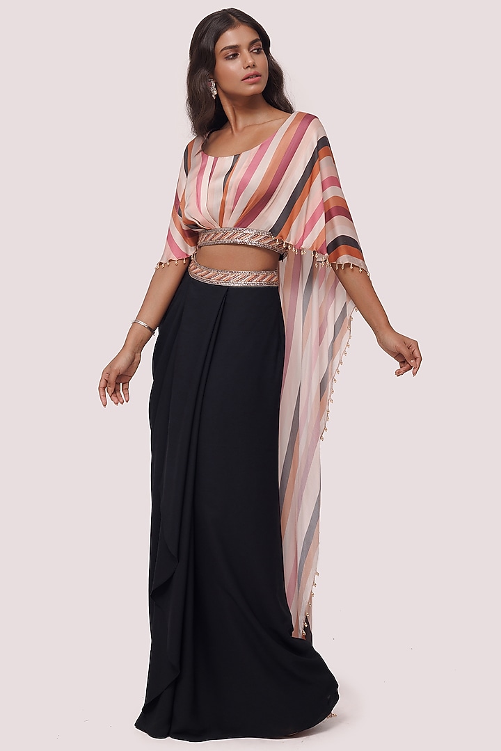 Black Georgette Dhoti Skirt Set by Onaya at Pernia's Pop Up Shop