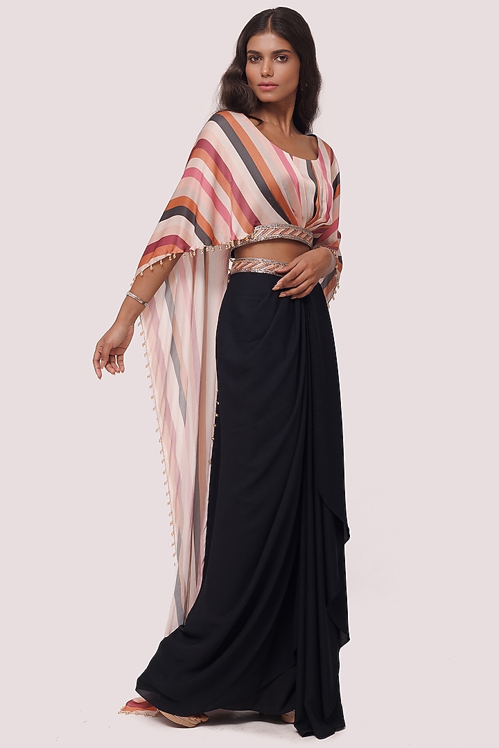 Black Georgette Dhoti Skirt Set by Onaya at Pernia's Pop Up Shop