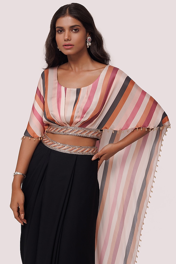 Black Georgette Dhoti Skirt Set by Onaya at Pernia's Pop Up Shop