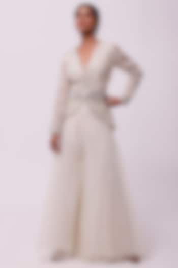 White Georgette Flared Pant Set by Onaya at Pernia's Pop Up Shop