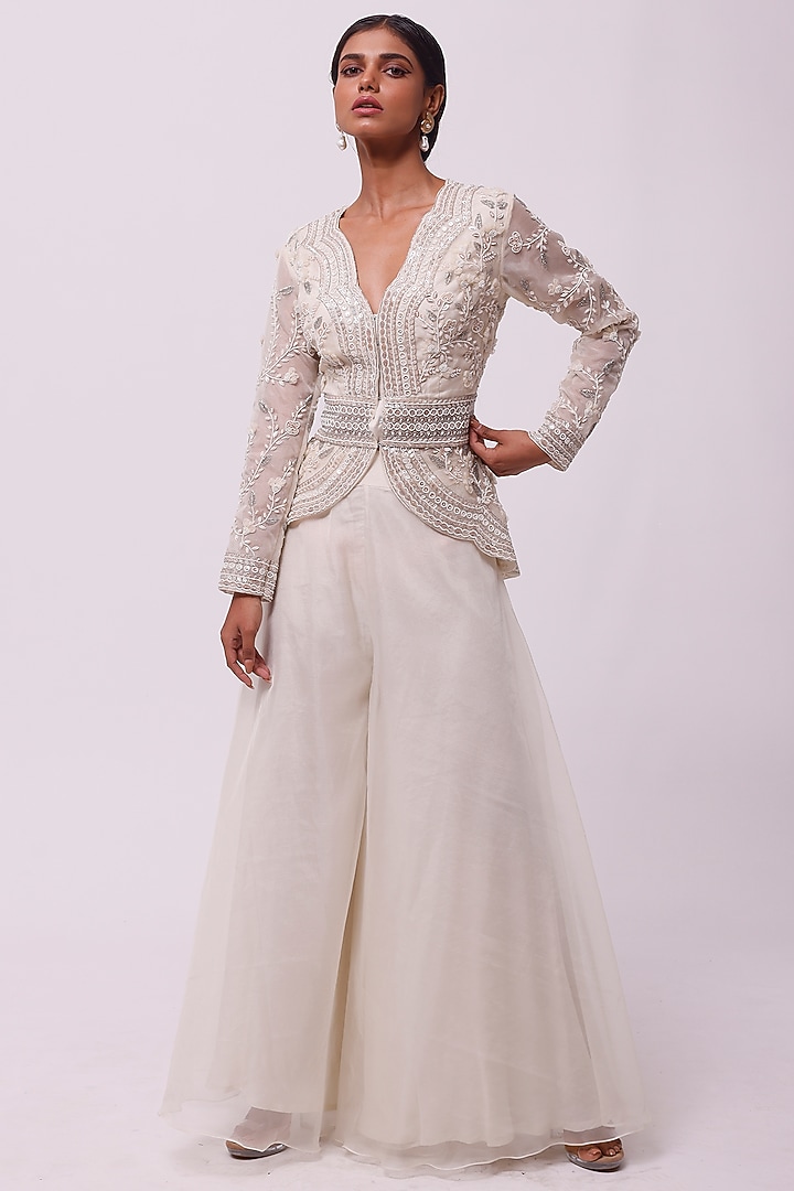 White Georgette Flared Pant Set by Onaya at Pernia's Pop Up Shop