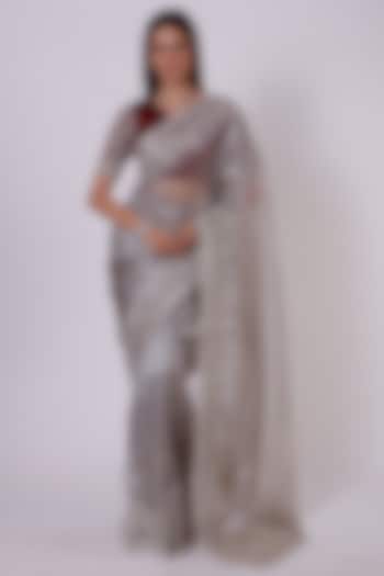 Silver Organza Party Wear Saree Set by Onaya at Pernia's Pop Up Shop