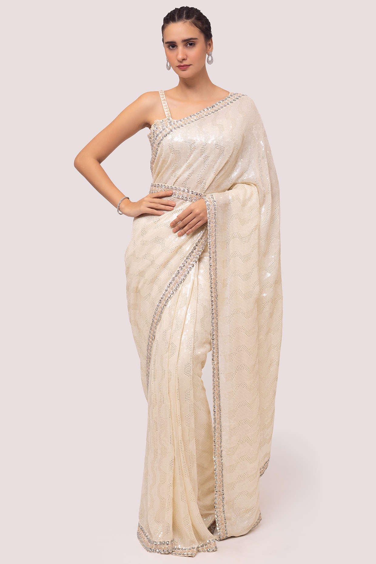 White Embellished Saree Set