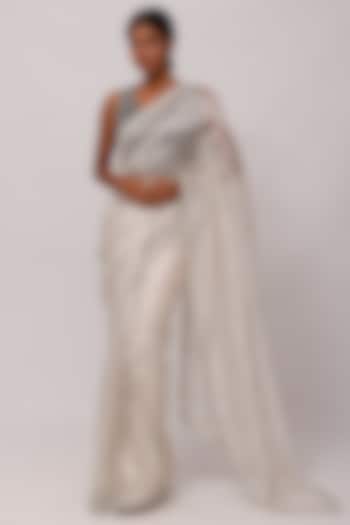 Off-White Shimmer Saree Set by Onaya