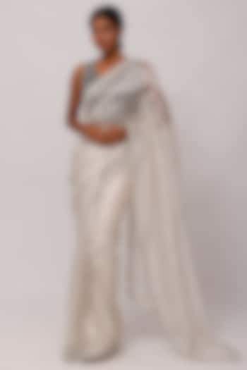 Off-White Shimmer Party Wear Saree Set by Onaya at Pernia's Pop Up Shop