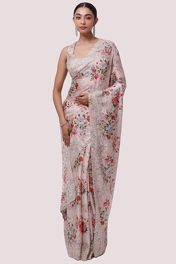 Peach Floral Printed Saree Set by Onaya