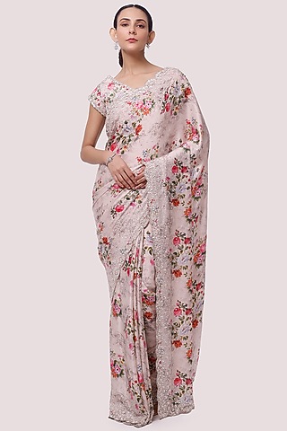Peach Floral Printed Saree Set by Onaya