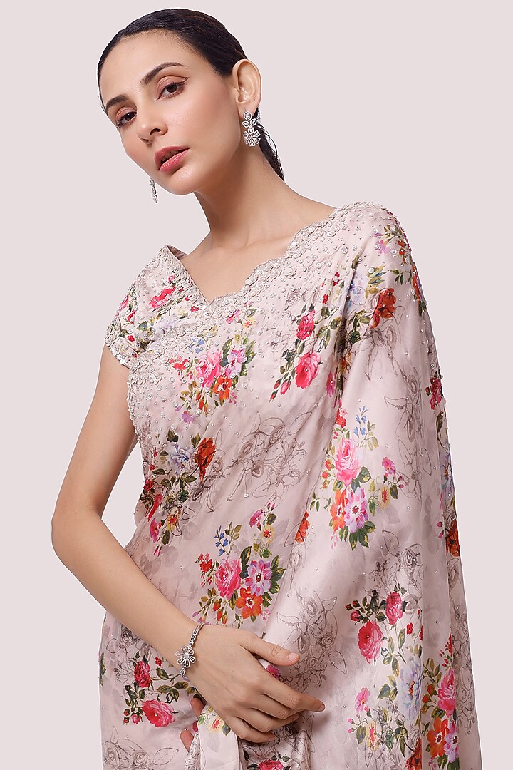 Peach Floral Printed Party Wear Saree Set by Onaya at Pernia's Pop Up Shop
