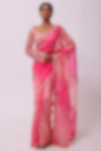 Pink & Peach Organza Embellished Wedding Saree Set by Onaya at Pernia's Pop Up Shop