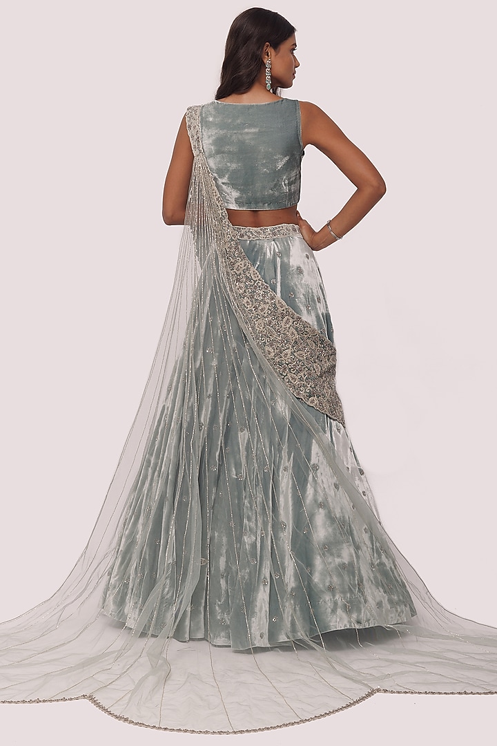Dusty Green Embroidered Wedding Lehenga Set by Onaya at Pernia's Pop Up Shop