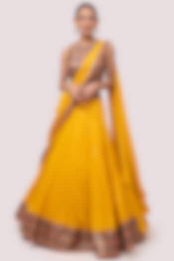 Mustard Russian Fabric Wedding Lehenga Set by Onaya at Pernia's Pop Up Shop