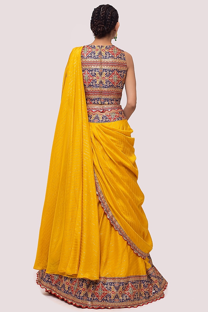 Mustard Russian Fabric Wedding Lehenga Set by Onaya at Pernia's Pop Up Shop