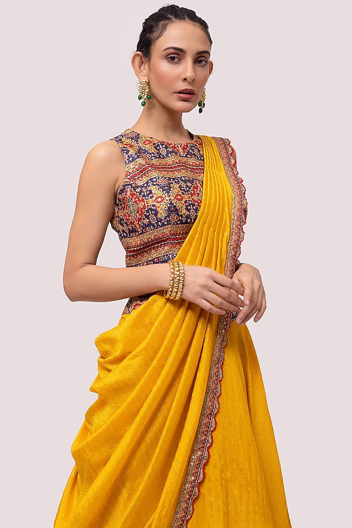 Mustard Russian Fabric Wedding Lehenga Set by Onaya at Pernia's Pop Up Shop