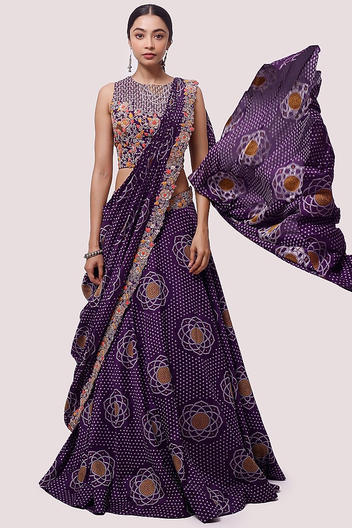 Deep Purple Embroidered Wedding Lehenga Set by Onaya at Pernia's Pop Up Shop