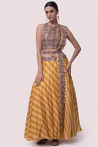 Mustard Printed Lehenga Set by Onaya