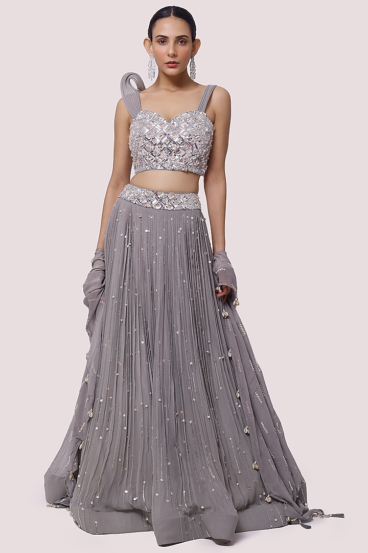 Grey Embellished Wedding Lehenga Set by Onaya at Pernia's Pop Up Shop
