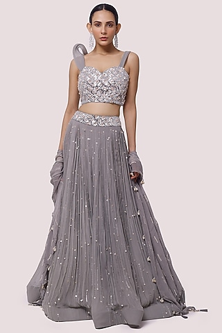 Grey Embellished Lehenga Set by Onaya