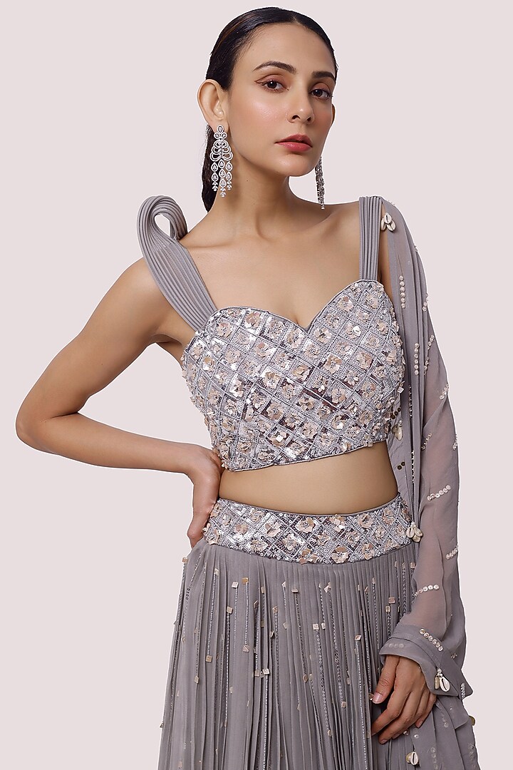 Grey Embellished Wedding Lehenga Set by Onaya at Pernia's Pop Up Shop