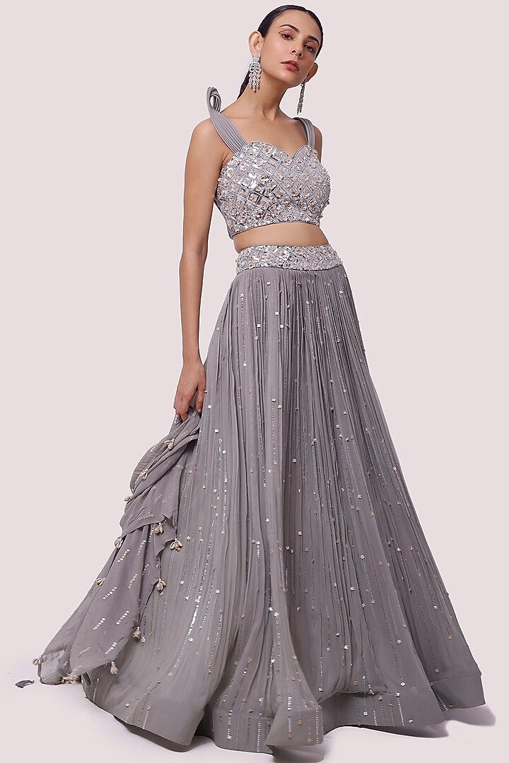 Grey Embellished Wedding Lehenga Set by Onaya at Pernia's Pop Up Shop