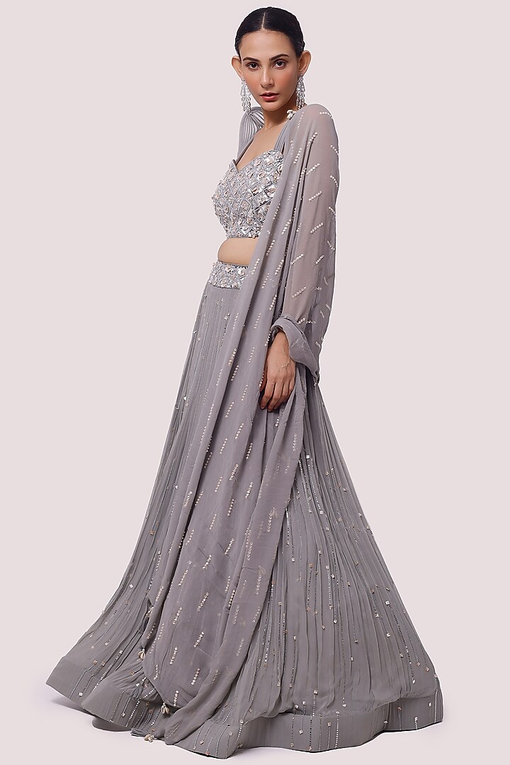 Grey Embellished Wedding Lehenga Set by Onaya at Pernia's Pop Up Shop