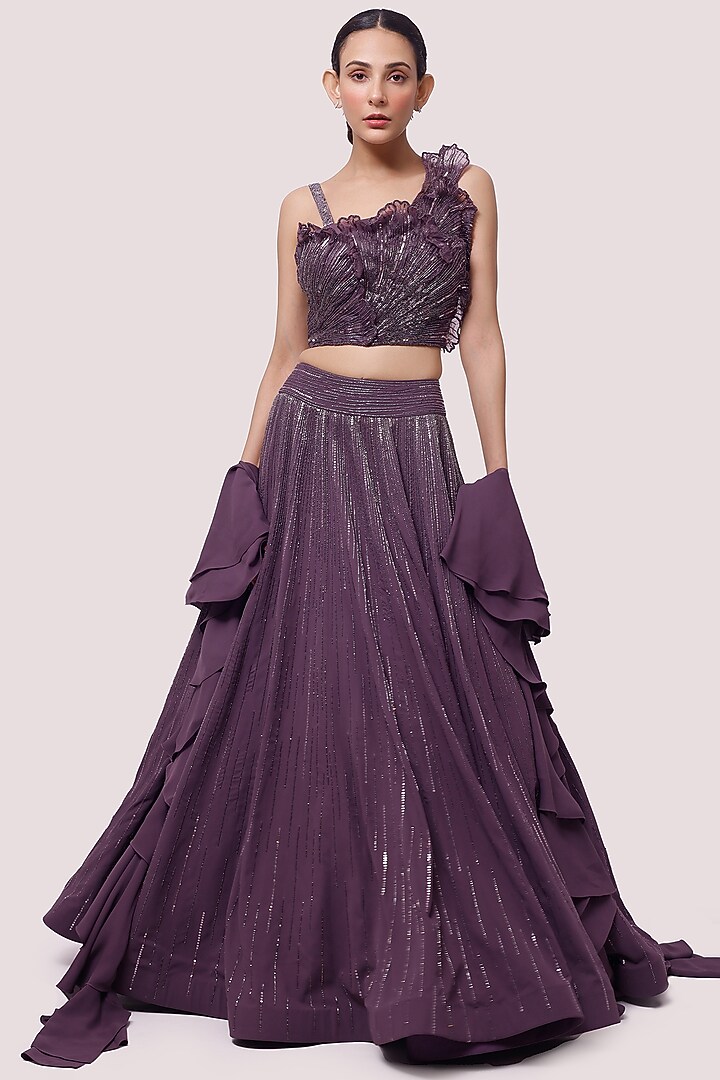 Dark Lilac Embellished Wedding Lehenga Set by Onaya at Pernia's Pop Up Shop