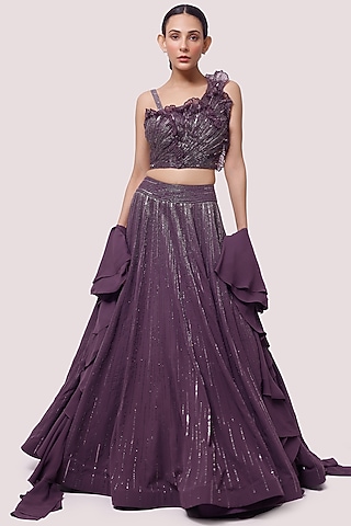 Dark Lilac Embellished Lehenga Set by Onaya