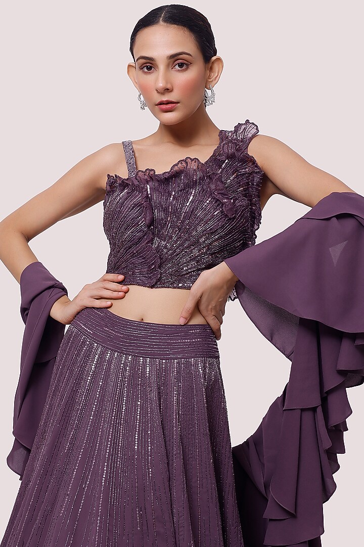 Dark Lilac Embellished Wedding Lehenga Set by Onaya at Pernia's Pop Up Shop