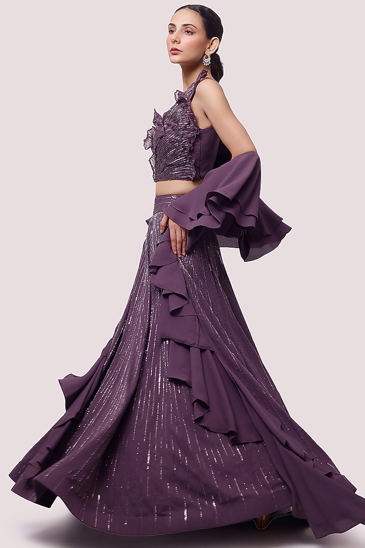 Dark Lilac Embellished Wedding Lehenga Set by Onaya at Pernia's Pop Up Shop