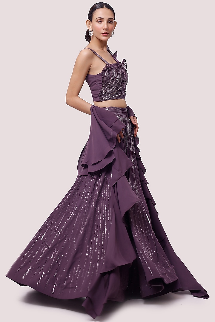 Dark Lilac Embellished Wedding Lehenga Set by Onaya at Pernia's Pop Up Shop