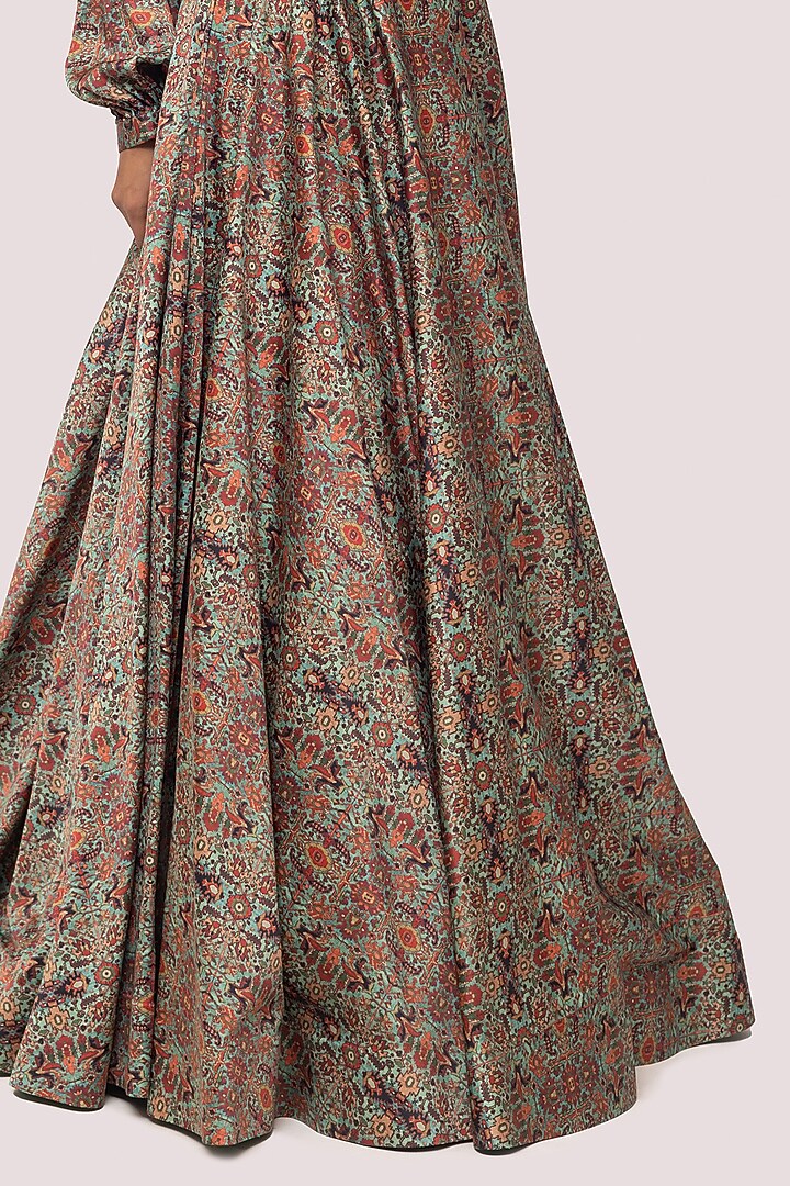 Green Satin Printed Skirt Set by Onaya at Pernia's Pop Up Shop