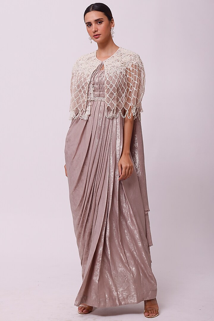 Onion Pink Embroidered Draped Vacation Dress by Onaya at Pernia's Pop Up Shop