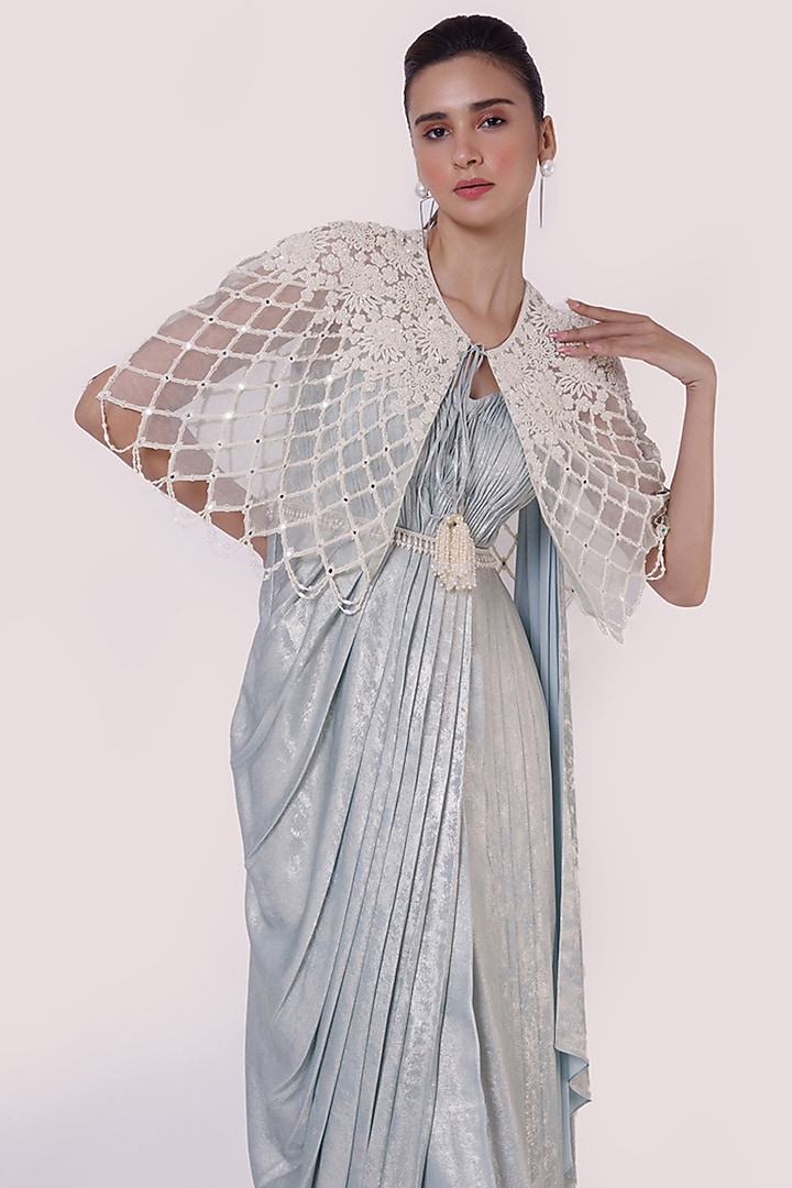 Sea Green Embroidered Draped Vacation Dress by Onaya at Pernia's Pop Up Shop