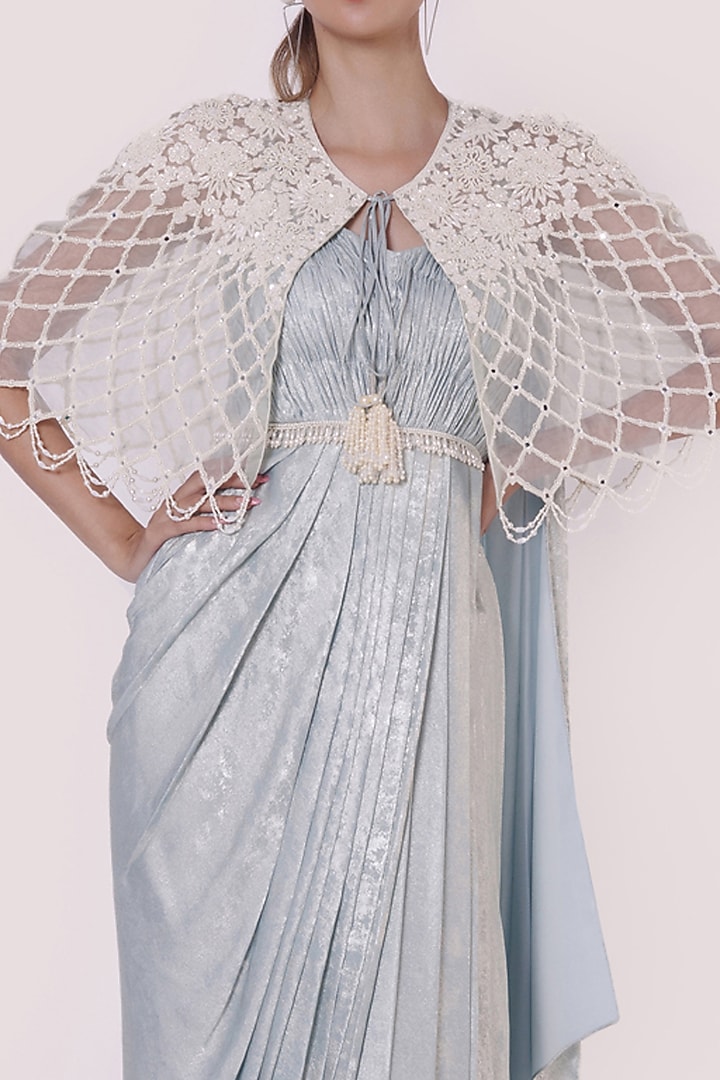 Sea Green Embroidered Draped Vacation Dress by Onaya at Pernia's Pop Up Shop