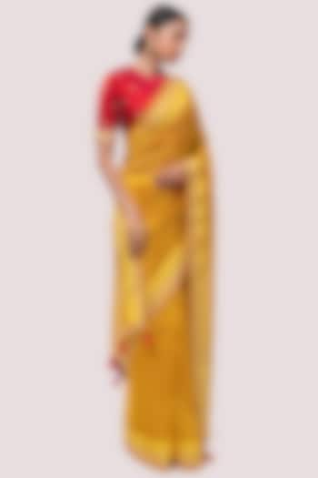 Mustard Handloom Embroidered Saree Set by Onaya