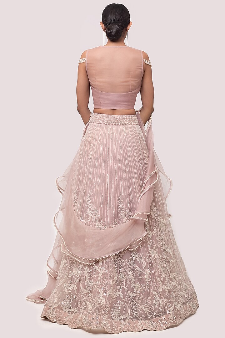 Pink Net Embellished Wedding Lehenga Set by Onaya at Pernia's Pop Up Shop