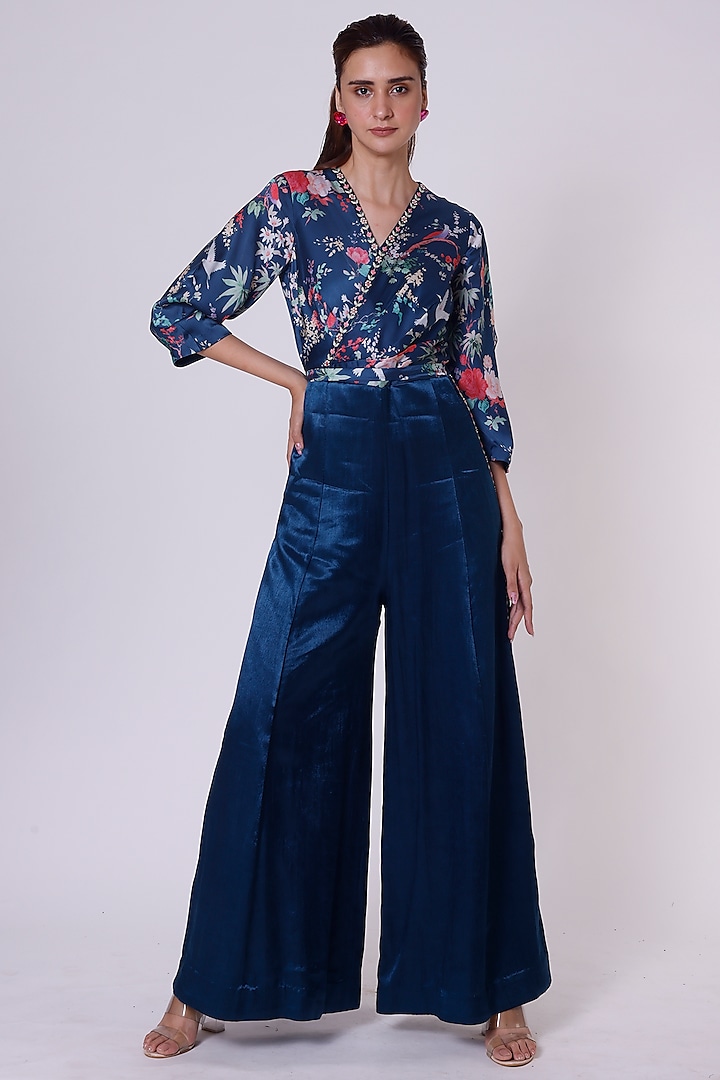 Blue Floral Printed Jumpsuit by Onaya