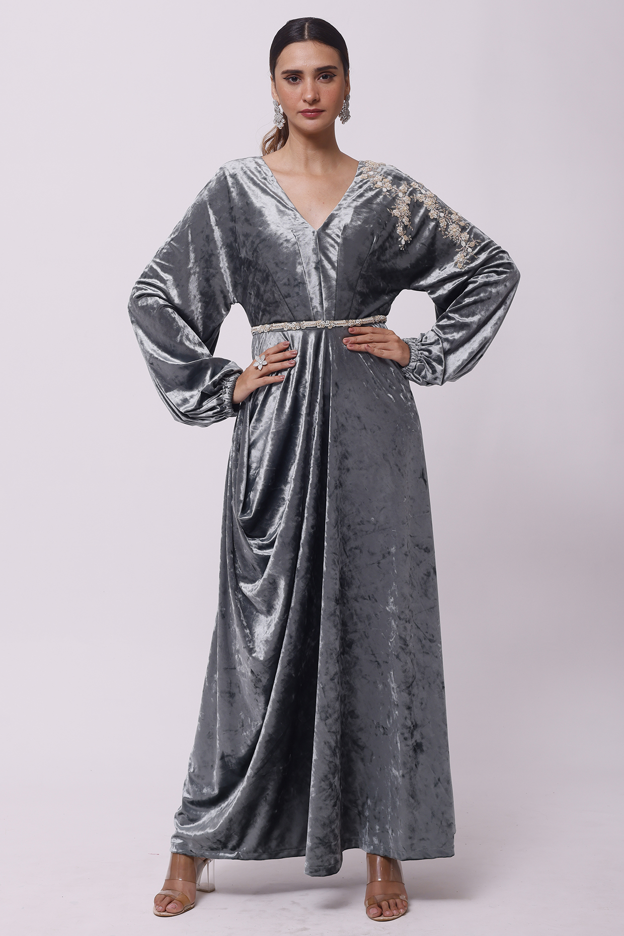 Green Embellished Maxi Dress by Onaya